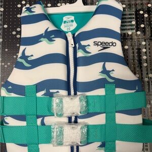 Speedo Kids Swim Vest - Blue and White with Green Accents